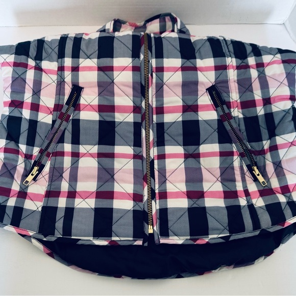 Crown & IVY Woman Pink Black Plaid Puffer Quilted Full Zip Vest Size Small - Picture 15 of 16